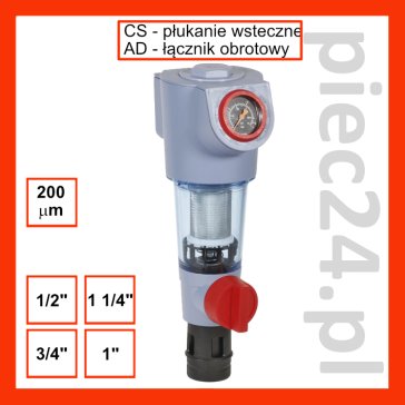 Honeywell Resideo Braukmann F74CS do wody z płukanim wstecznym (z łacznikiem obrotowym, siatka filtracyjna 200 mikronów)